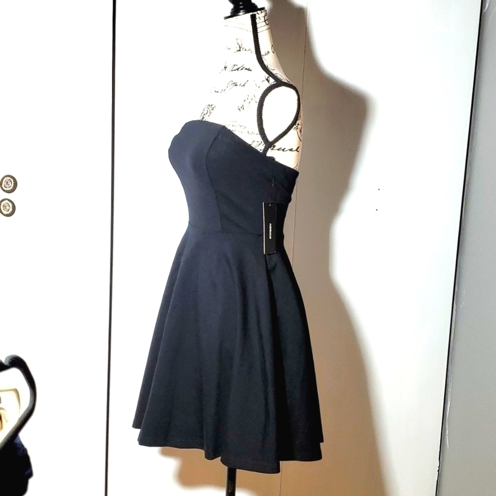 Lulu's| Black Strapless Fit & Flare Mini Dress Flirty Edgy Mod Size XS